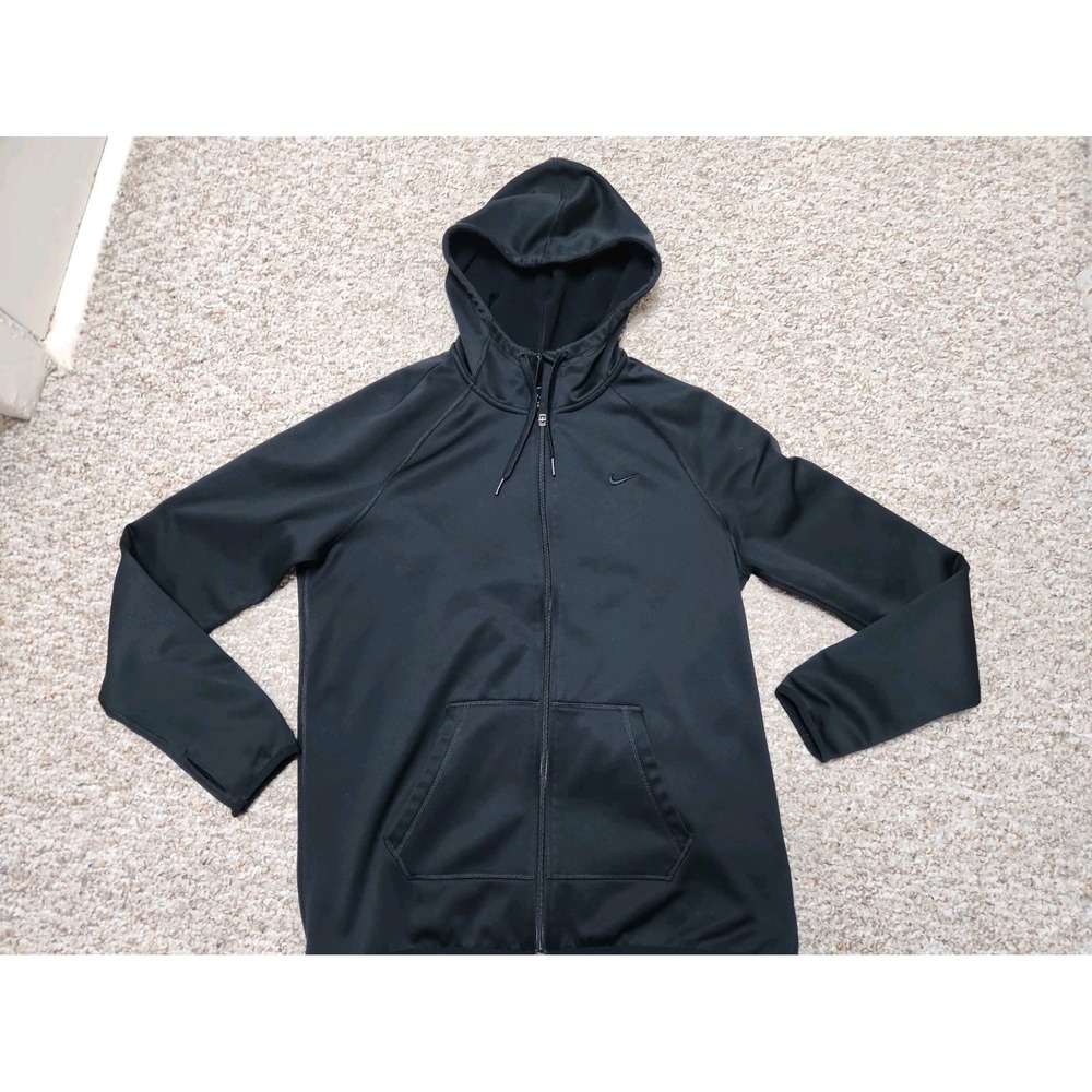 Nike Womens Large Therma-FIT Full Zip Hoodie Jacket Black Thumb Holes Training